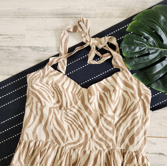 Bardot Nala Midi Dress In Beige Tiger Linen NWT Size XL/10 - Picture 9 of 11